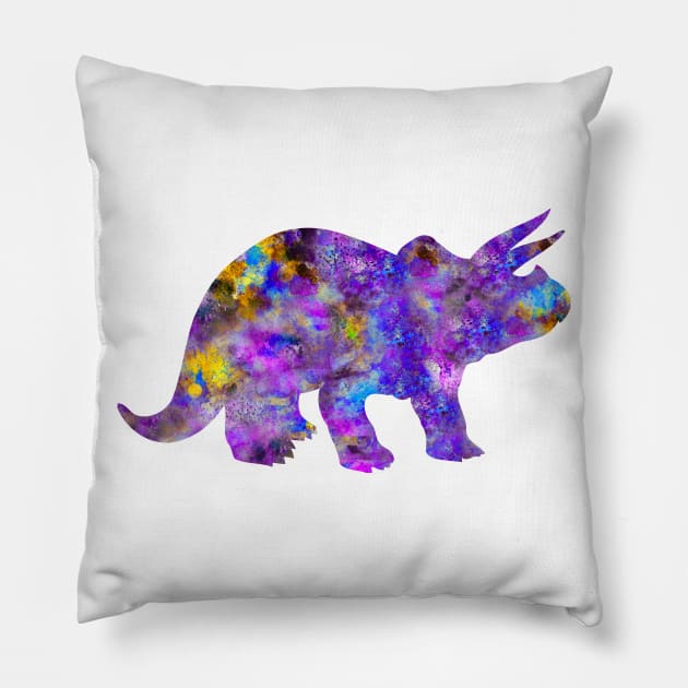 Purple Triceratops Watercolor Painting Pillow by Miao Miao Design