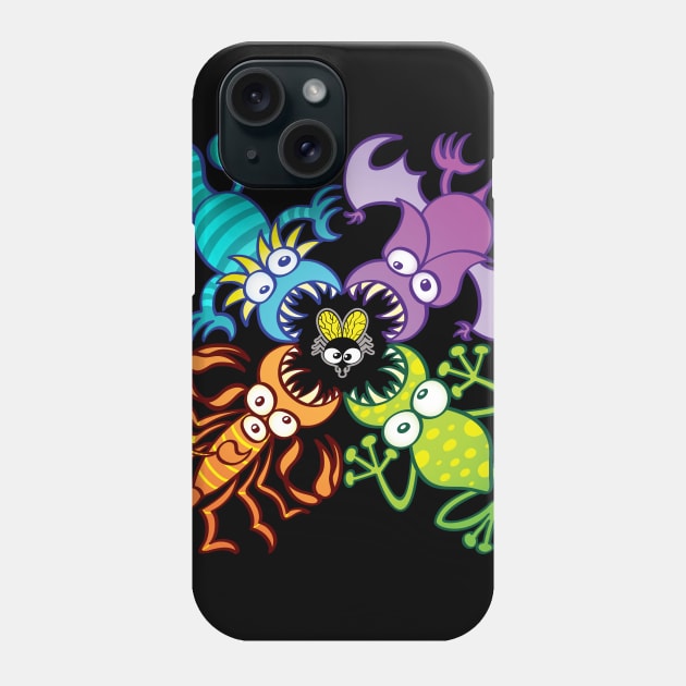 Bat, lizard, scorpion and frog attacking a defenseless fly Phone Case by zooco