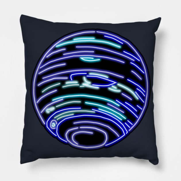 Electric Solar System Neon Neptune Pillow by gkillerb