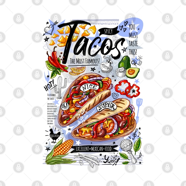 Food poster, food, Mexican, nachos, burritos, tacos, snack by Iraida Bearlala