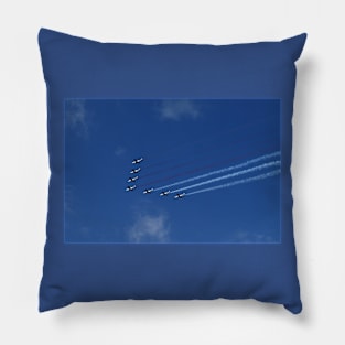 Squadron of seven aircraft against blue sky Pillow