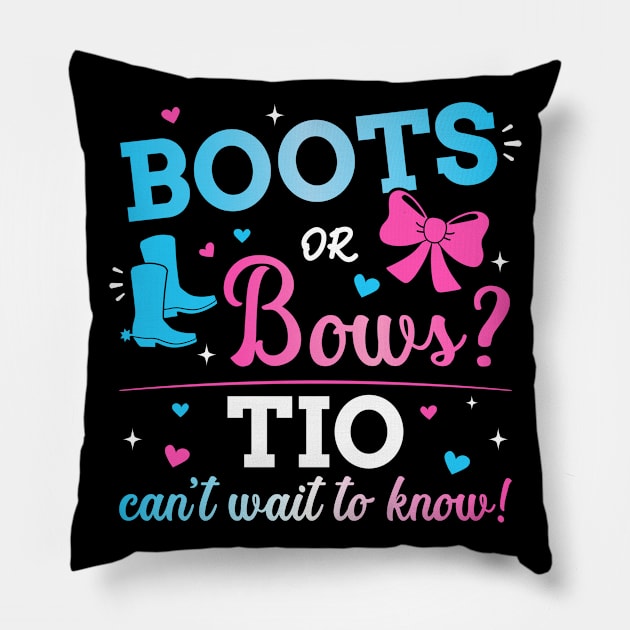 Gender reveal boots or bows tio matching baby party Pillow by Designzz