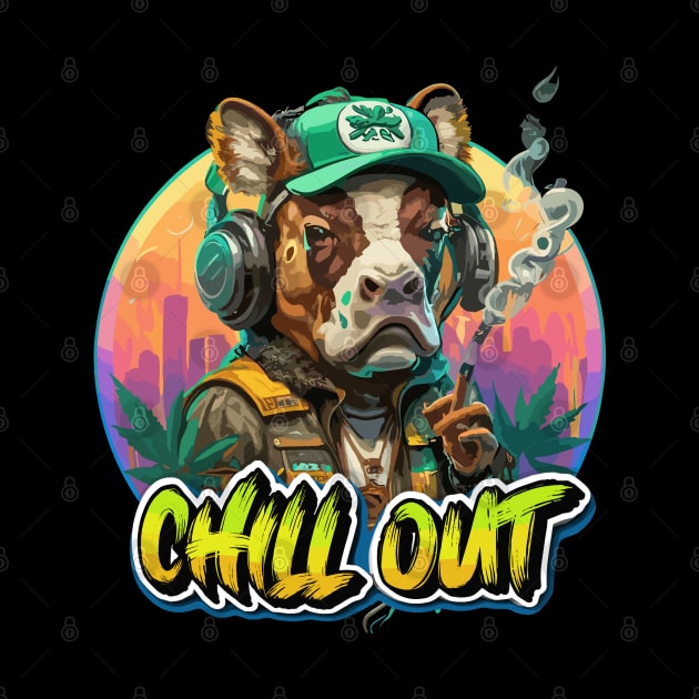 Chill Out: Hip Hop Bull Art Piece relaxed and smoking by diegotorres