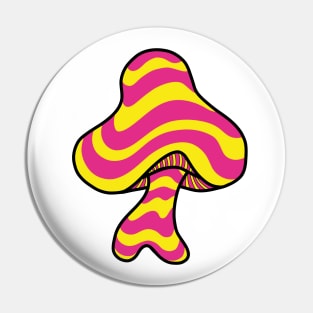 The Perfect Mushroom: Exotic Trippy Wavy Pink and Yellow Stripes Contour Lines Pin