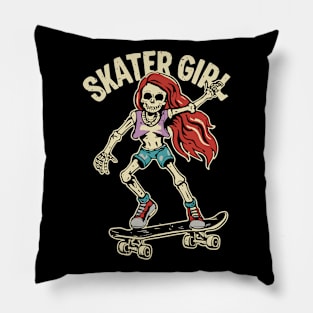 Skater Girl | Skull | Skateboard | Vintage | Classic Pillow