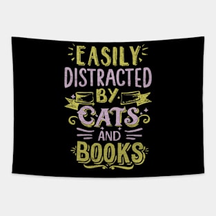 Easily Distracted by Cats and Books Tapestry