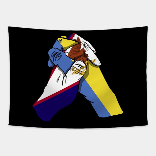 American Samoa and Ukraine Flags Holding Hands Ukraine American Samoa Roots Tapestry by BramCrye