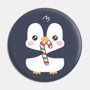 Cute Penguin Munching On Candy Cane Pin