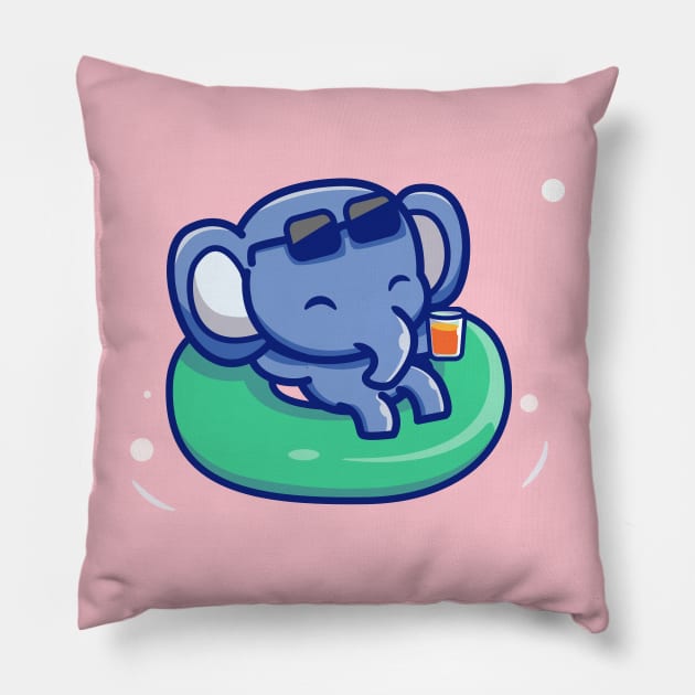 Cute Elephant Floating With Swimming Tires Pillow by Catalyst Labs