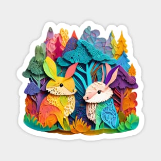 Rainbow Bunny Rabbits in a Rainbow Forest Magnet