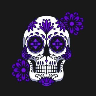 Purple Floral Sugar Skull Flowers T-Shirt