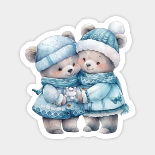 Kawaii Christmas Blue Teddy Bears Magnet