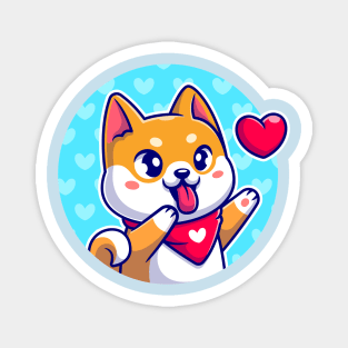 Happy Shiba Inu Dog Wearing Scarf With Love Cartoon Magnet