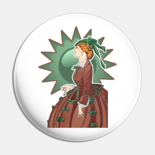 Snobby girl in brown clothes with face in profile Pin