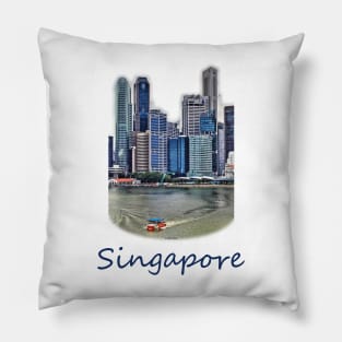 Amphibious Vehicle in front of Singapore Skyline Pillow