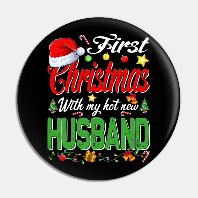 First Christmas With My Hot New Husband Santa Hat Pajama Xmas Pin by intelus