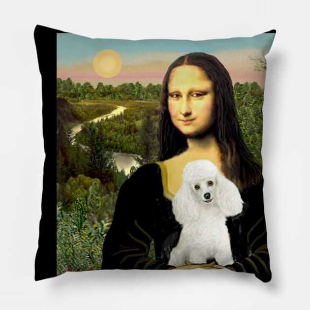 Mona Lisa and her White Toy Poodle Pillow by Dogs Galore and More