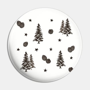 Wintery Pinecone, Snowy Tree and Stars Pattern Digital Illustration Pin