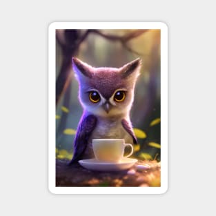 Cute Owl with a mug cup of morning coffee Magnet