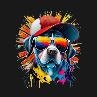 Colourful cool American Staffordshire Terrier dog with sunglasses and capi T-Shirt