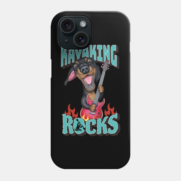 Fun Kayaking Rocks doxie dog on a dachshund rocks tee Phone Case by Danny Gordon Art