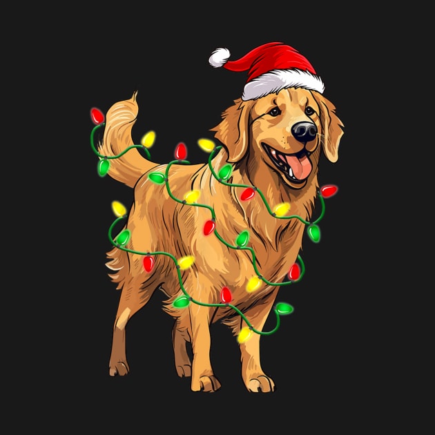 Golden Retriever Christmas Santa Hat Tree Lights Pajama by rivkazachariah