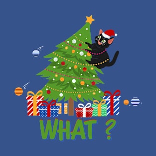 WHAT Funny Cat in The Christmas Tree T-Shirt