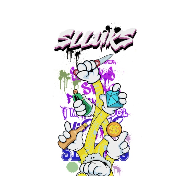 Dope Slluks multiple hands and arms cheering colorful illustration by slluks_shop