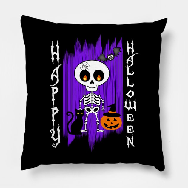 Happy Halloween Little Skeleton Funny Design for Halloween Pillow by soccer t-shirts