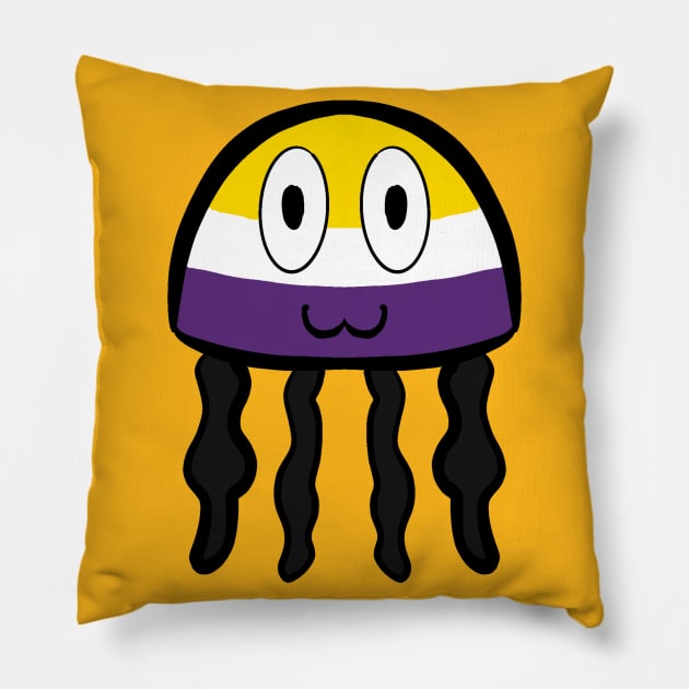 Non-Binary Pride Jellfish Pillow by AlienClownThings