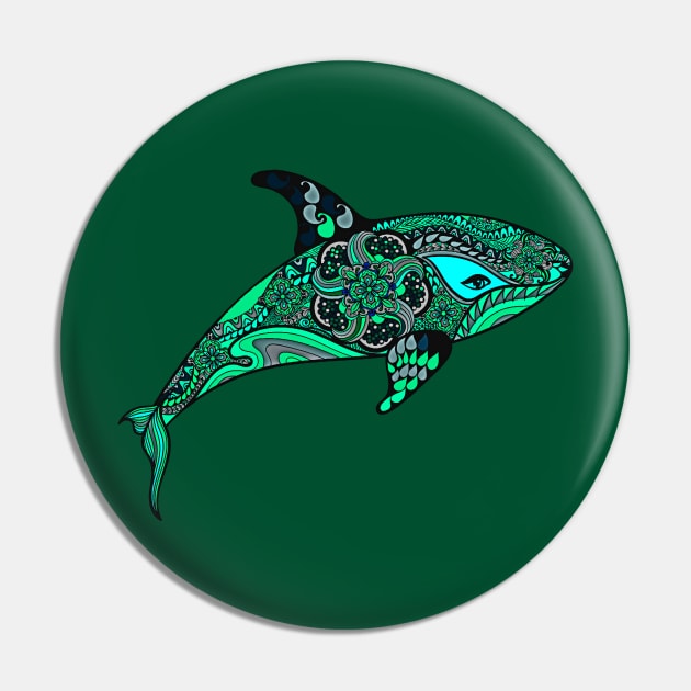 Green Orca Whale design Pin by Sailfaster Designs