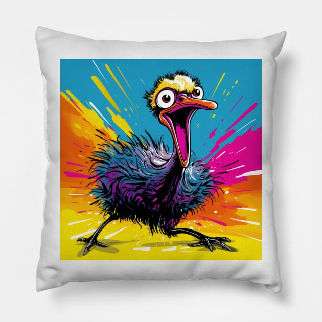 Ostrich Cartoon Pop Art 1 Pillow by AstroRisq