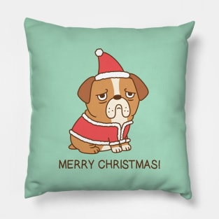 Cute Bulldog In Santa Claus Outfit Merry Christmas Pillow