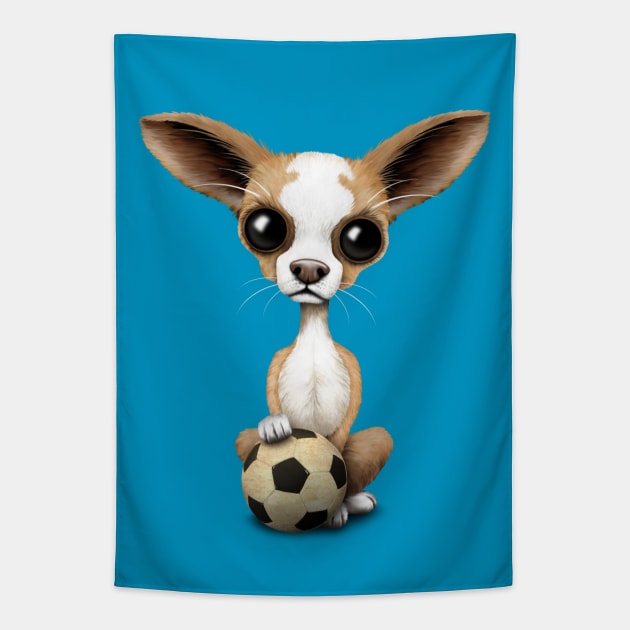 Cute Chihuahua Puppy Dog With Football Soccer Ball Tapestry by jeffbartels