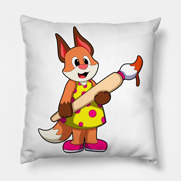 Fox as Painter with Brush & Paint Pillow by Markus Schnabel