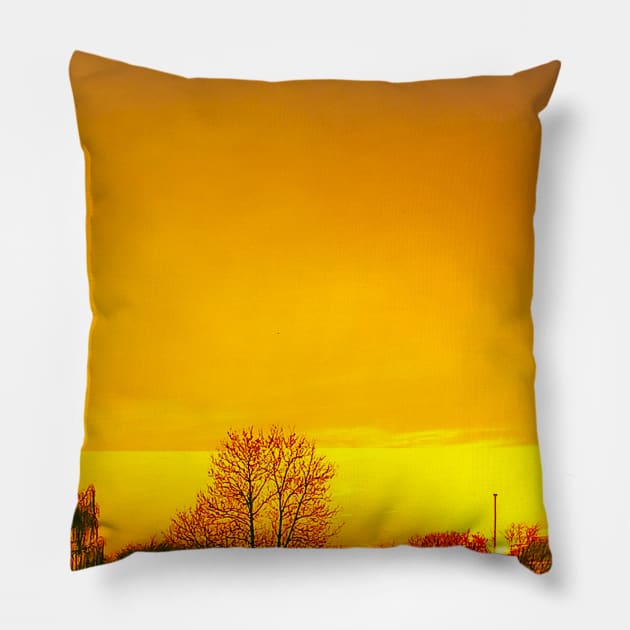 A Yellow Sunset Over The City Of Herning Pillow by colorful444