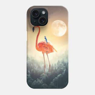 Flamingo and the blue bird Phone Case