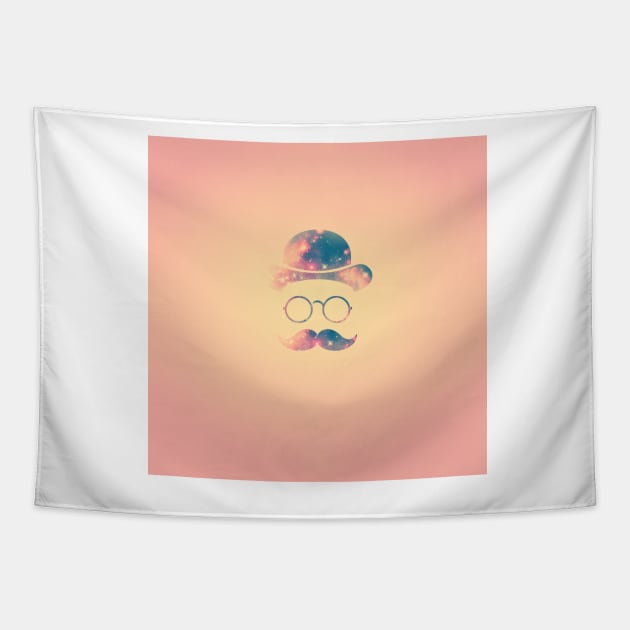 Retro Face with Moustache & Glasses / Universe - Galaxy Hipster (GOLD)) Tapestry by badbugs