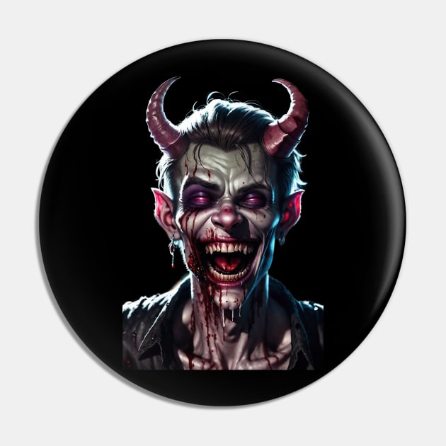 Crazy Laughing Devil with Bloody Smile Pin by FurryBallBunny