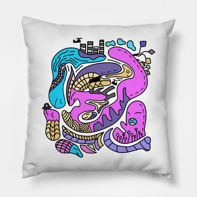 Doodle Art Colored "Love Family" Pillow by R4CProject