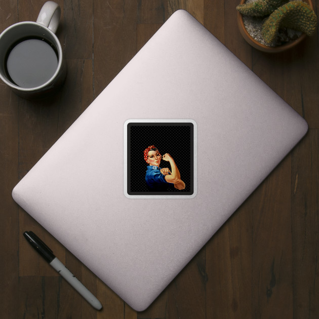 Rosie the Riveter- Black Background with Star Pattern Design - Rosie The Riveter - Sticker