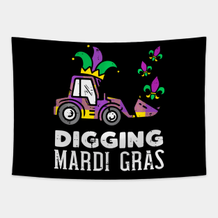 Kids Digging Mardi Gras Bulldozer Truck Cute Boys Tapestry