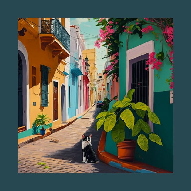 Viejo San Juan Colorful Homes, Plants and Cats by TheJadeCat