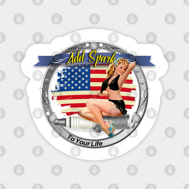 Add Spark to Your Life - Pin Up Girl - Spark Plugs Magnet by Wilcox PhotoArt