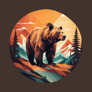 Geometric Bear In Mountain Forest T-Shirt