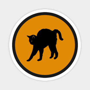 Black Cat Stretching in Orange Circle Magnet