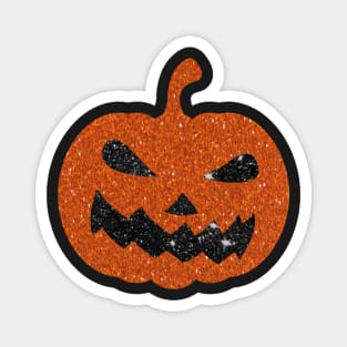 Dark Orange Faux Glitter Halloween Pumpkin Face Magnet
