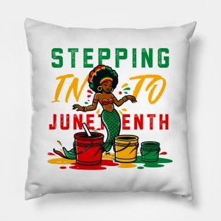 Stepping Into Juneteenth African American Melanin Mermaid Pillow