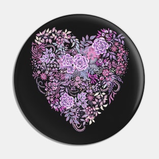 Heart Folk Art floral Pin