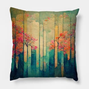 Trees In A Asian Painting, Pillow